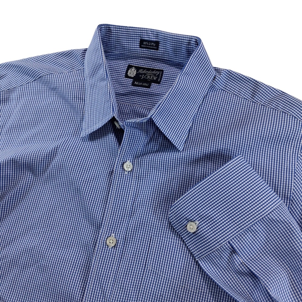 J.Crew Button Down Shirt Mens M Blue Gingham Haberdashery 80s 2-Ply Cotton